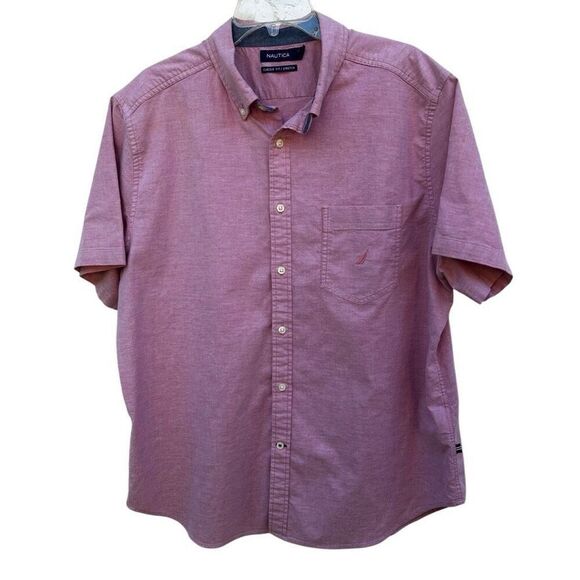Nautica Casual Button Down Shirt Men's XL Red Classic Fit Logo Short Sleeve - Picture 1 of 10